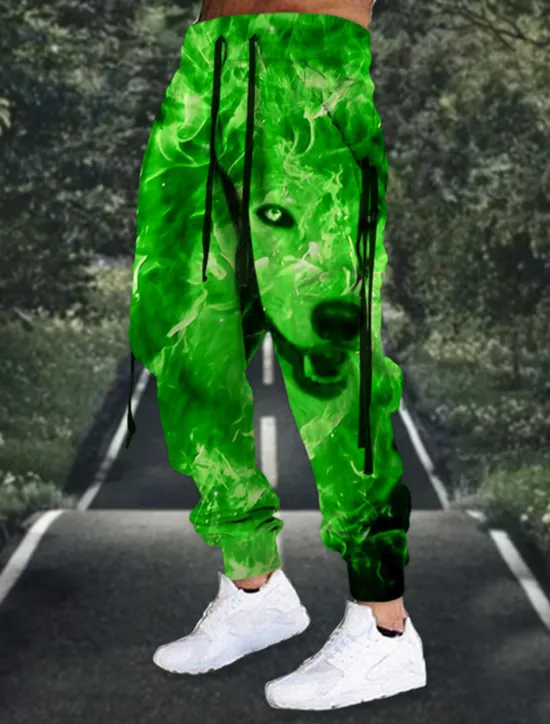 Discount OUKU Men's Sweatpants Joggers Trousers Drawstring Elastic Waist 3D Print Animal Wolf Graphic Prints Comfort Sports Outdoor Casual Daily Cotton Blend Terry Streetwear Designer Grass Green Blue Micro-elastic
