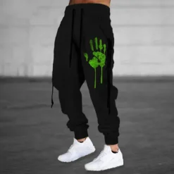 Outlet OUKU Men's Sweatpants Joggers Trousers Drawstring Side Pockets Elastic Waist Graphic Prints Hand Comfort Breathable Sports Outdoor Casual Daily Cotton Blend Terry Streetwear Designer Black Blue