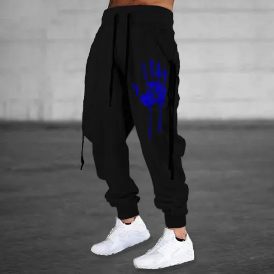 Outlet OUKU Men's Sweatpants Joggers Trousers Drawstring Side Pockets Elastic Waist Graphic Prints Hand Comfort Breathable Sports Outdoor Casual Daily Cotton Blend Terry Streetwear Designer Black Blue