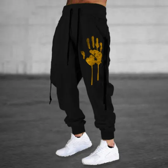 Outlet OUKU Men's Sweatpants Joggers Trousers Drawstring Side Pockets Elastic Waist Graphic Prints Hand Comfort Breathable Sports Outdoor Casual Daily Cotton Blend Terry Streetwear Designer Black Blue