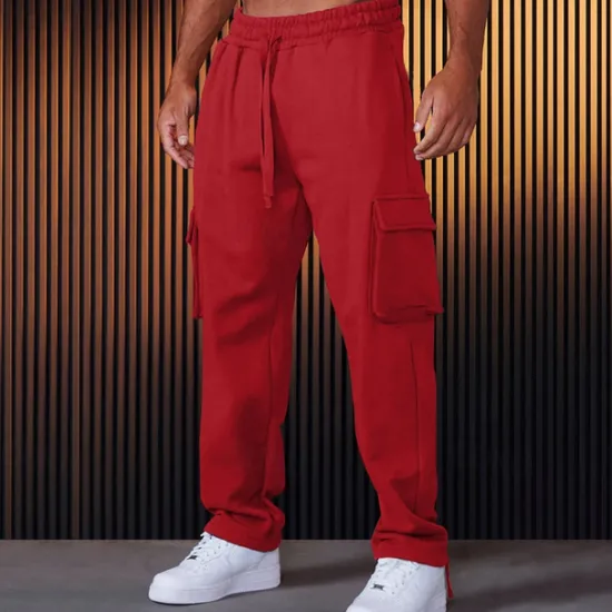 Discount OUKU Men's Sweatpants Joggers Trousers Cargo Sweatpants Pocket Drawstring Elastic Waist Plain Comfort Sports Outdoor Daily Fashion Casual Black Red Micro-elastic