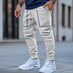 Online OUKU Men's Sweatpants Joggers Trousers Pocket Plain Soft Outdoor Full Length Casual Daily Weekend Sports Fashion Black Navy Blue Micro-elastic