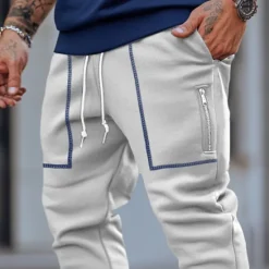 Online OUKU Men's Sweatpants Joggers Trousers Pocket Plain Soft Outdoor Full Length Casual Daily Weekend Sports Fashion Black Navy Blue Micro-elastic