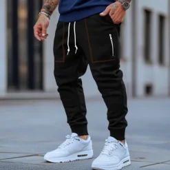 Online OUKU Men's Sweatpants Joggers Trousers Pocket Plain Soft Outdoor Full Length Casual Daily Weekend Sports Fashion Black Navy Blue Micro-elastic