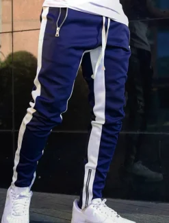 Outlet OUKU Men's Sweatpants Joggers Tapered pants Trousers Drawstring Elastic Waist Zipper Pocket Color Block Comfort Casual Daily Holiday Sports Stylish Black-White White & Blue Micro-elastic
