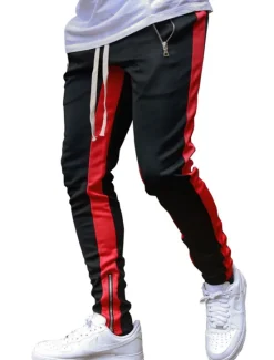Outlet OUKU Men's Sweatpants Joggers Tapered pants Trousers Drawstring Elastic Waist Zipper Pocket Color Block Comfort Casual Daily Holiday Sports Stylish Black-White White & Blue Micro-elastic