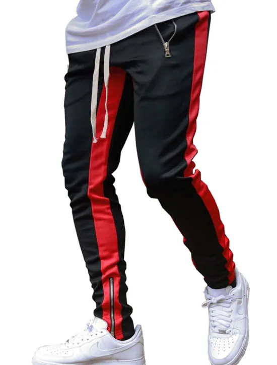 Outlet OUKU Men's Sweatpants Joggers Tapered pants Trousers Drawstring Elastic Waist Zipper Pocket Color Block Comfort Casual Daily Holiday Sports Stylish Black-White White & Blue Micro-elastic