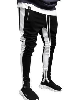 Outlet OUKU Men's Sweatpants Joggers Tapered pants Trousers Drawstring Elastic Waist Zipper Pocket Color Block Comfort Casual Daily Holiday Sports Stylish Black-White White & Blue Micro-elastic