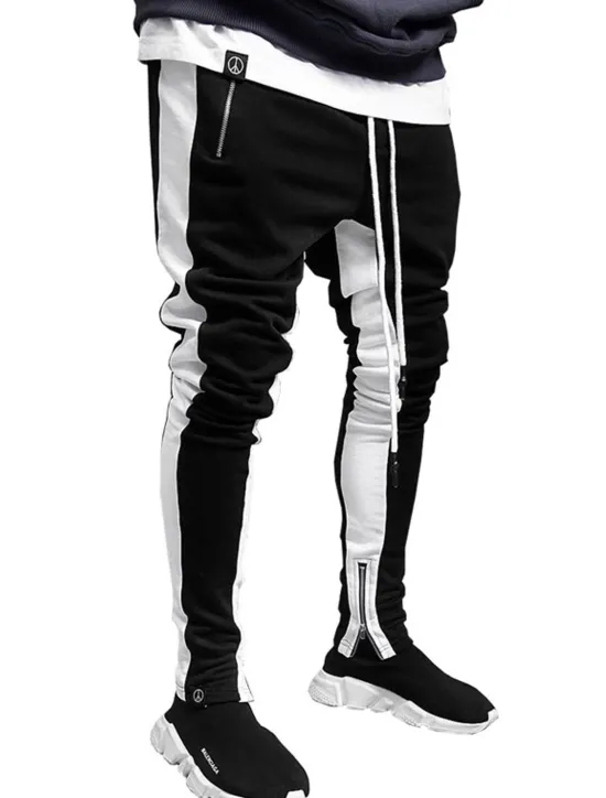 Outlet OUKU Men's Sweatpants Joggers Tapered pants Trousers Drawstring Elastic Waist Zipper Pocket Color Block Comfort Casual Daily Holiday Sports Stylish Black-White White & Blue Micro-elastic