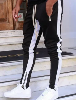 Outlet OUKU Men's Sweatpants Joggers Tapered pants Trousers Drawstring Elastic Waist Zipper Pocket Color Block Comfort Casual Daily Holiday Sports Stylish Black-White White & Blue Micro-elastic