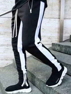 Outlet OUKU Men's Sweatpants Joggers Tapered pants Trousers Drawstring Elastic Waist Zipper Pocket Color Block Comfort Casual Daily Holiday Sports Stylish Black-White White & Blue Micro-elastic