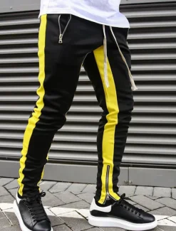 Outlet OUKU Men's Sweatpants Joggers Tapered pants Trousers Drawstring Elastic Waist Zipper Pocket Color Block Comfort Casual Daily Holiday Sports Stylish Black-White White & Blue Micro-elastic