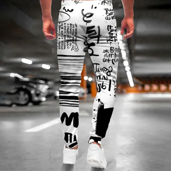 Discount OUKU Men's Sweatpants Joggers Trousers Drawstring Side Pockets Elastic Waist Graphic Letter Outdoor Sports Full Length Casual Daily Designer Casual / Sporty Black / White Micro-elastic Black-White