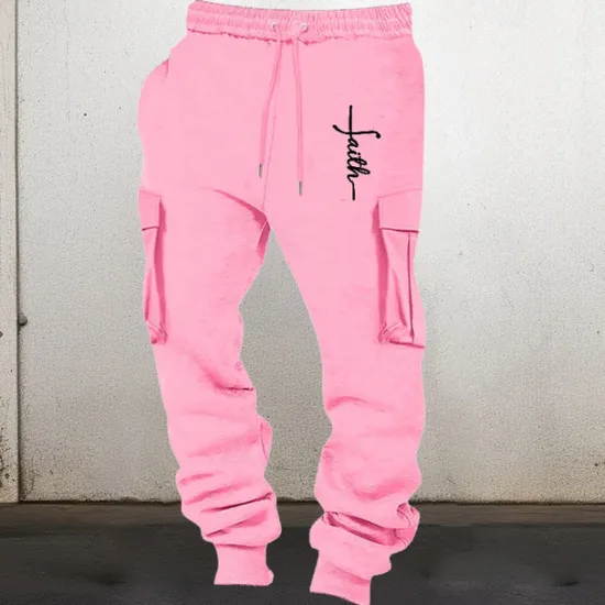 Hot OUKU Men's Sweatpants Joggers Trousers Cargo Sweatpants Elastic Waist Multi Pocket Elastic Cuff Graphic Prints Cross Wearable Outdoor Daily Camping & Hiking Fashion Classic Black Pink