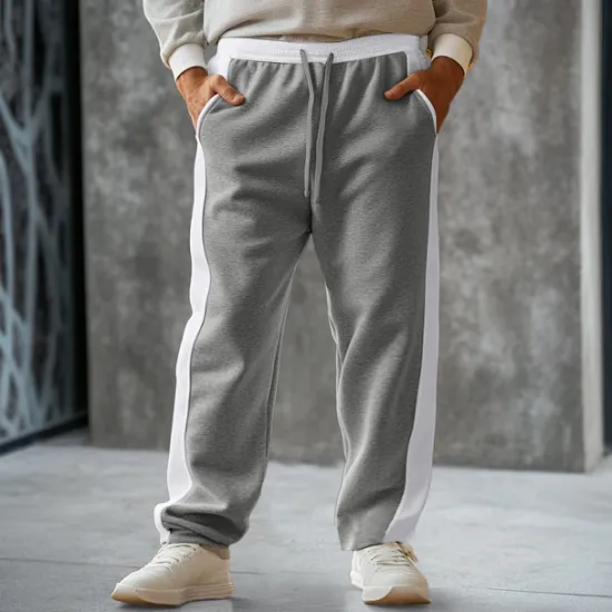 Hot OUKU Men's Sweatpants Joggers Wide Leg Sweatpants Trousers Pocket Drawstring Elastic Waist Color Block Comfort Breathable Outdoor Daily Going out Fashion Casual Black Light Grey