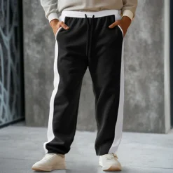 Hot OUKU Men's Sweatpants Joggers Wide Leg Sweatpants Trousers Pocket Drawstring Elastic Waist Color Block Comfort Breathable Outdoor Daily Going out Fashion Casual Black Light Grey