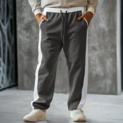 Hot OUKU Men's Sweatpants Joggers Wide Leg Sweatpants Trousers Pocket Drawstring Elastic Waist Color Block Comfort Breathable Outdoor Daily Going out Fashion Casual Black Light Grey