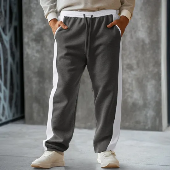 Hot OUKU Men's Sweatpants Joggers Wide Leg Sweatpants Trousers Pocket Drawstring Elastic Waist Color Block Comfort Breathable Outdoor Daily Going out Fashion Casual Black Light Grey