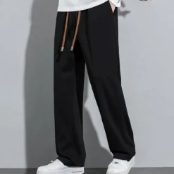 Online OUKU Men's Sweatpants Trousers Straight Leg Sweatpants Pocket Drawstring Elastic Waist Plain Comfort Sports Outdoor Daily Fashion Casual Black Beige Micro-elastic