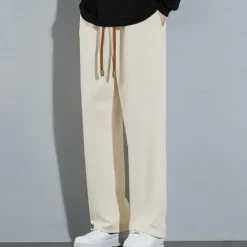 Online OUKU Men's Sweatpants Trousers Straight Leg Sweatpants Pocket Drawstring Elastic Waist Plain Comfort Sports Outdoor Daily Fashion Casual Black Beige Micro-elastic