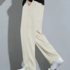 Online OUKU Men's Sweatpants Trousers Straight Leg Sweatpants Pocket Drawstring Elastic Waist Plain Comfort Sports Outdoor Daily Fashion Casual Black Beige Micro-elastic