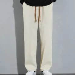 Online OUKU Men's Sweatpants Trousers Straight Leg Sweatpants Pocket Drawstring Elastic Waist Plain Comfort Sports Outdoor Daily Fashion Casual Black Beige Micro-elastic