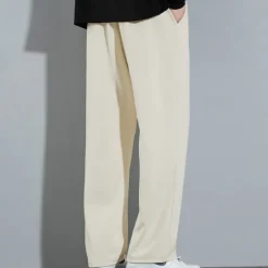 Online OUKU Men's Sweatpants Trousers Straight Leg Sweatpants Pocket Drawstring Elastic Waist Plain Comfort Sports Outdoor Daily Fashion Casual Black Beige Micro-elastic