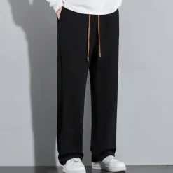 Online OUKU Men's Sweatpants Trousers Straight Leg Sweatpants Pocket Drawstring Elastic Waist Plain Comfort Sports Outdoor Daily Fashion Casual Black Beige Micro-elastic