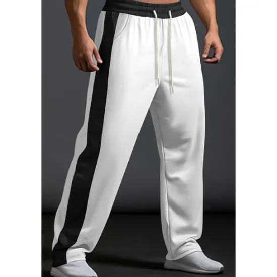 New OUKU Men's Sweatpants Trousers Casual Pants Patchwork Pocket Drawstring Color Block Comfort Vacation Sports Outdoor Casual Black White Micro-elastic