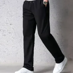 Discount OUKU Men's Sweatpants Trousers Casual Pants Straight Leg Sweatpants Pocket Drawstring Elastic Waist Plain Comfort Sports Outdoor Casual Daily Fashion Streetwear Black Navy Blue Micro-elastic