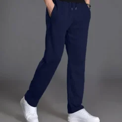 Discount OUKU Men's Sweatpants Trousers Casual Pants Straight Leg Sweatpants Pocket Drawstring Elastic Waist Plain Comfort Sports Outdoor Casual Daily Fashion Streetwear Black Navy Blue Micro-elastic
