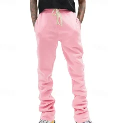 Outlet OUKU Men's Sweatpants Trousers Casual Pants Drawstring Elastic Waist Straight Leg Plain Comfort Sports Outdoor Daily Fashion Casual Black Pink Micro-elastic
