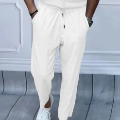Clearance OUKU Men's Sweatpants Trousers Straight Leg Sweatpants Pocket Drawstring Elastic Waist Plain Comfort Sports Outdoor Daily Fashion Casual Black White Micro-elastic