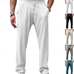 Clearance OUKU Men's Sweatpants Trousers Straight Leg Sweatpants Pocket Drawstring Elastic Waist Plain Comfort Sports Outdoor Daily Fashion Casual Black White Micro-elastic