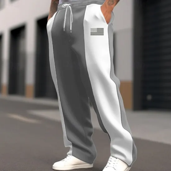 Online OUKU Men's Sweatpants Trousers Straight Leg Sweatpants Pocket Drawstring Elastic Waist Color Block National Flag Comfort Christmas Sports Outdoor Fashion Casual Black Dark Blue Micro-elastic