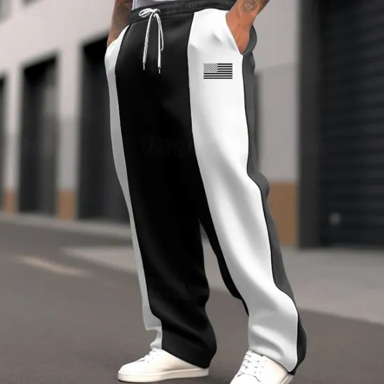 Online OUKU Men's Sweatpants Trousers Straight Leg Sweatpants Pocket Drawstring Elastic Waist Color Block National Flag Comfort Christmas Sports Outdoor Fashion Casual Black Dark Blue Micro-elastic