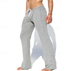 Best OUKU Men's Sweatpants Trousers Casual Pants Knit Pants Drawstring Elastic Waist Plain Comfort Soft Full Length Yoga Daily Gym Sports Athleisure Light Grey Dark Gray Micro-elastic