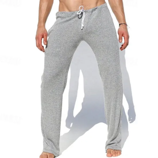 Best OUKU Men's Sweatpants Trousers Casual Pants Knit Pants Drawstring Elastic Waist Plain Comfort Soft Full Length Yoga Daily Gym Sports Athleisure Light Grey Dark Gray Micro-elastic