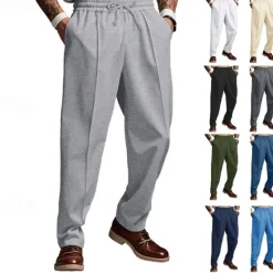 Hot OUKU Men's Sweatpants Trousers Casual Pants Pleated Pants Pocket Drawstring Elastic Waist Plain Comfort Soft Full Length Sports Outdoor Business Daily Fashion Streetwear Black White