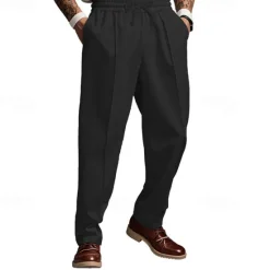 Hot OUKU Men's Sweatpants Trousers Casual Pants Pleated Pants Pocket Drawstring Elastic Waist Plain Comfort Soft Full Length Sports Outdoor Business Daily Fashion Streetwear Black White