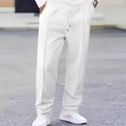 Discount OUKU Men's Sweatpants Trousers Straight Leg Sweatpants Waffle Pants Pocket Elastic Waist Drawstring Plain Comfort Sports Outdoor Daily Fashion Casual Black White Micro-elastic