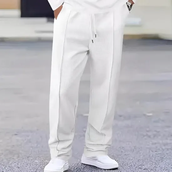Discount OUKU Men's Sweatpants Trousers Straight Leg Sweatpants Waffle Pants Pocket Elastic Waist Drawstring Plain Comfort Sports Outdoor Daily Fashion Casual Black White Micro-elastic