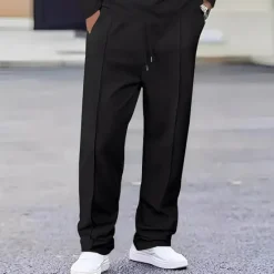 Discount OUKU Men's Sweatpants Trousers Straight Leg Sweatpants Waffle Pants Pocket Elastic Waist Drawstring Plain Comfort Sports Outdoor Daily Fashion Casual Black White Micro-elastic