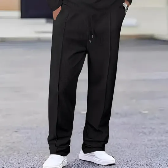 Discount OUKU Men's Sweatpants Trousers Straight Leg Sweatpants Waffle Pants Pocket Elastic Waist Drawstring Plain Comfort Sports Outdoor Daily Fashion Casual Black White Micro-elastic