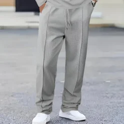 Discount OUKU Men's Sweatpants Trousers Straight Leg Sweatpants Waffle Pants Pocket Elastic Waist Drawstring Plain Comfort Sports Outdoor Daily Fashion Casual Black White Micro-elastic