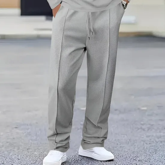 Discount OUKU Men's Sweatpants Trousers Straight Leg Sweatpants Waffle Pants Pocket Elastic Waist Drawstring Plain Comfort Sports Outdoor Daily Fashion Casual Black White Micro-elastic