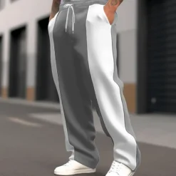 Best OUKU Men's Sweatpants Wide Leg Sweatpants Trousers Patchwork Pocket Drawstring Color Block Comfort Sports Outdoor Daily Fashion Casual Black Dark Blue Micro-elastic