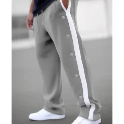 Hot OUKU Men's Sweatpants Wide Leg Sweatpants Joggers Trousers Straight Leg Sweatpants Drawstring Elastic Waist Side Button Plain Comfort Breathable Outdoor Daily Going out Fashion Casual Black White