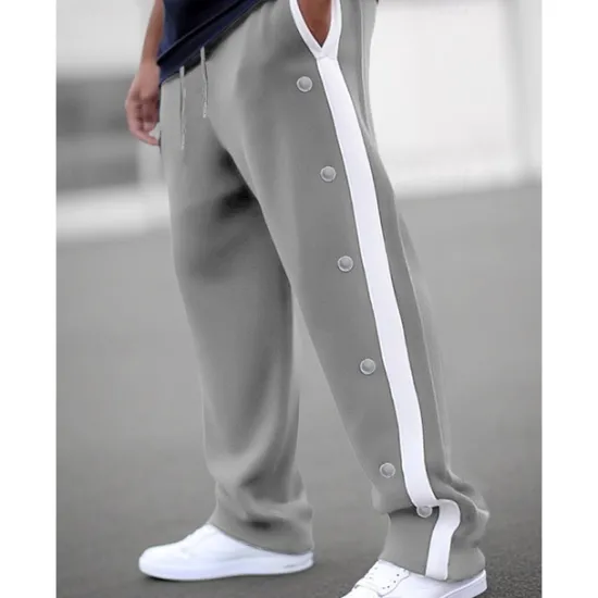 Hot OUKU Men's Sweatpants Wide Leg Sweatpants Joggers Trousers Straight Leg Sweatpants Drawstring Elastic Waist Side Button Plain Comfort Breathable Outdoor Daily Going out Fashion Casual Black White