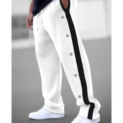 Hot OUKU Men's Sweatpants Wide Leg Sweatpants Joggers Trousers Straight Leg Sweatpants Drawstring Elastic Waist Side Button Plain Comfort Breathable Outdoor Daily Going out Fashion Casual Black White